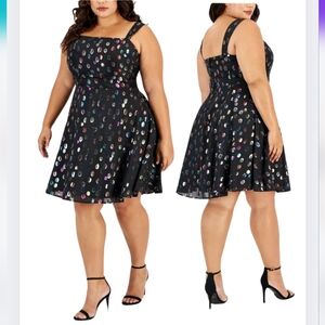 NWT City Studio 16W Black Shimmer Dot Party Dress Mini Fit & Flare 2913-Bj
